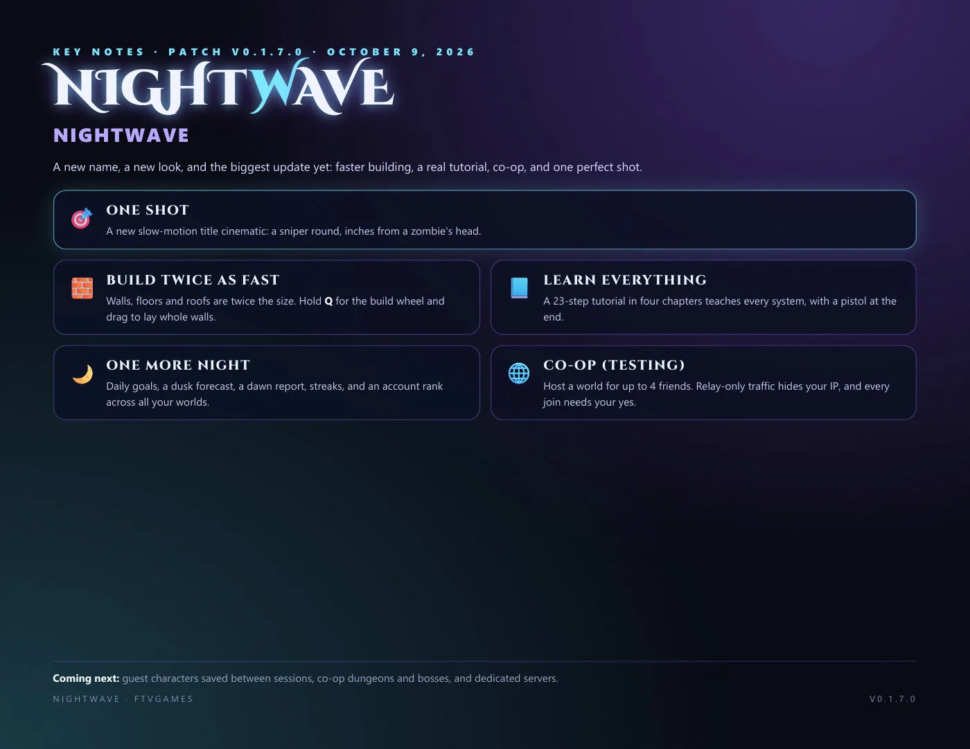 Nightwave patch notes v0.1.7.0, page 1