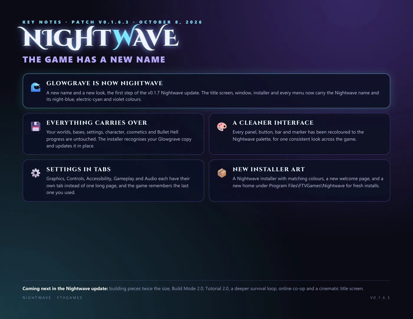 Nightwave patch notes v0.1.6.3, page 1